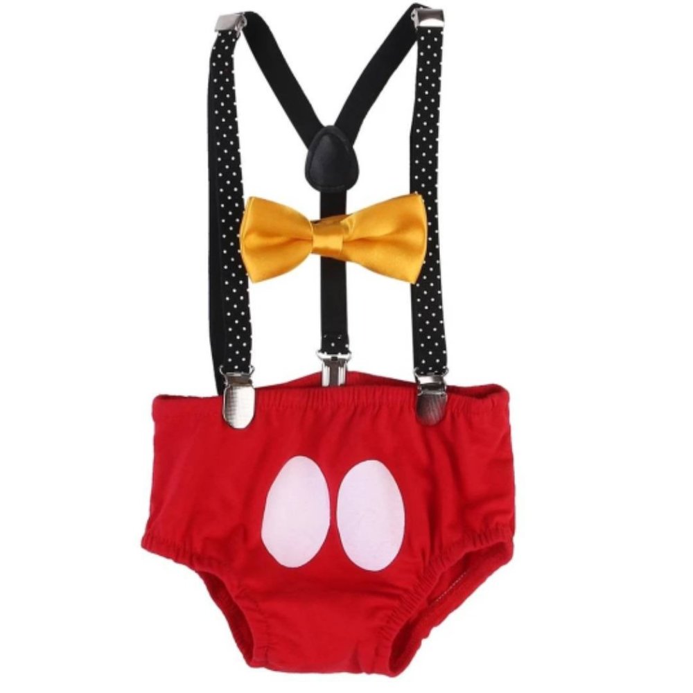 Mickey Mouse Boy Smash Cake Birthday Outfit Clothes Suspenders Disney Diaper